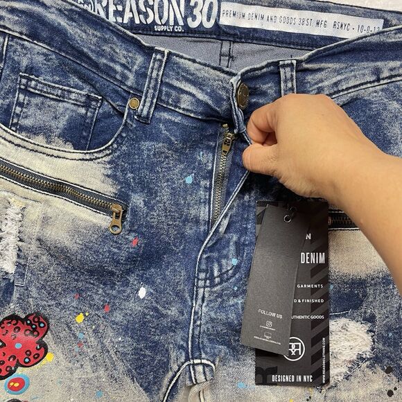 Reason Heart of Darkness Men’s Painted Ripped Jeans Size 30x32 - Picture 8 of 12